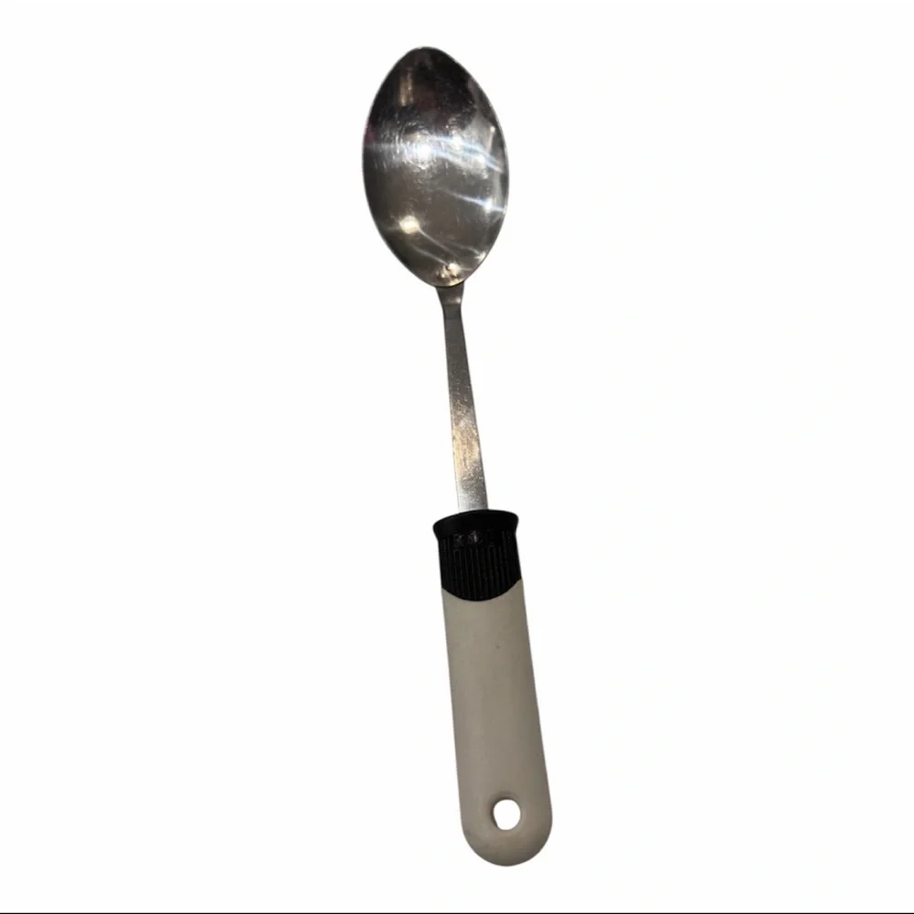 Vintage EKCO Stainless Steel Serving Spoon with Black and White Handle